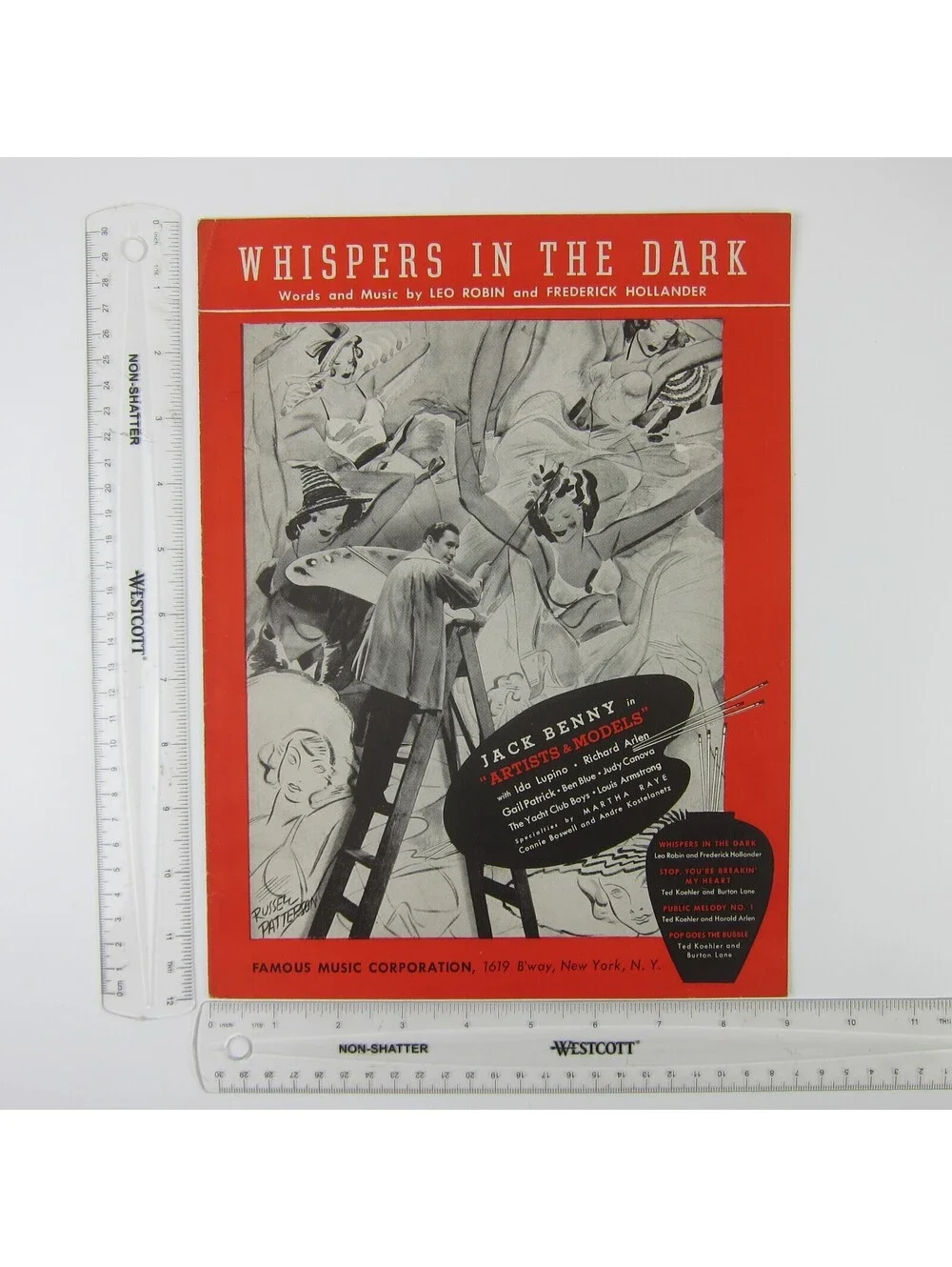 Sheet Music Whispers In The Dark Artists & Models Jack Benny Vintage 1937